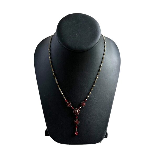 Liz Paiacios Red Rhinestone Lariat Necklace, Vintage Crystal Jewelry - Picture 3 of 8